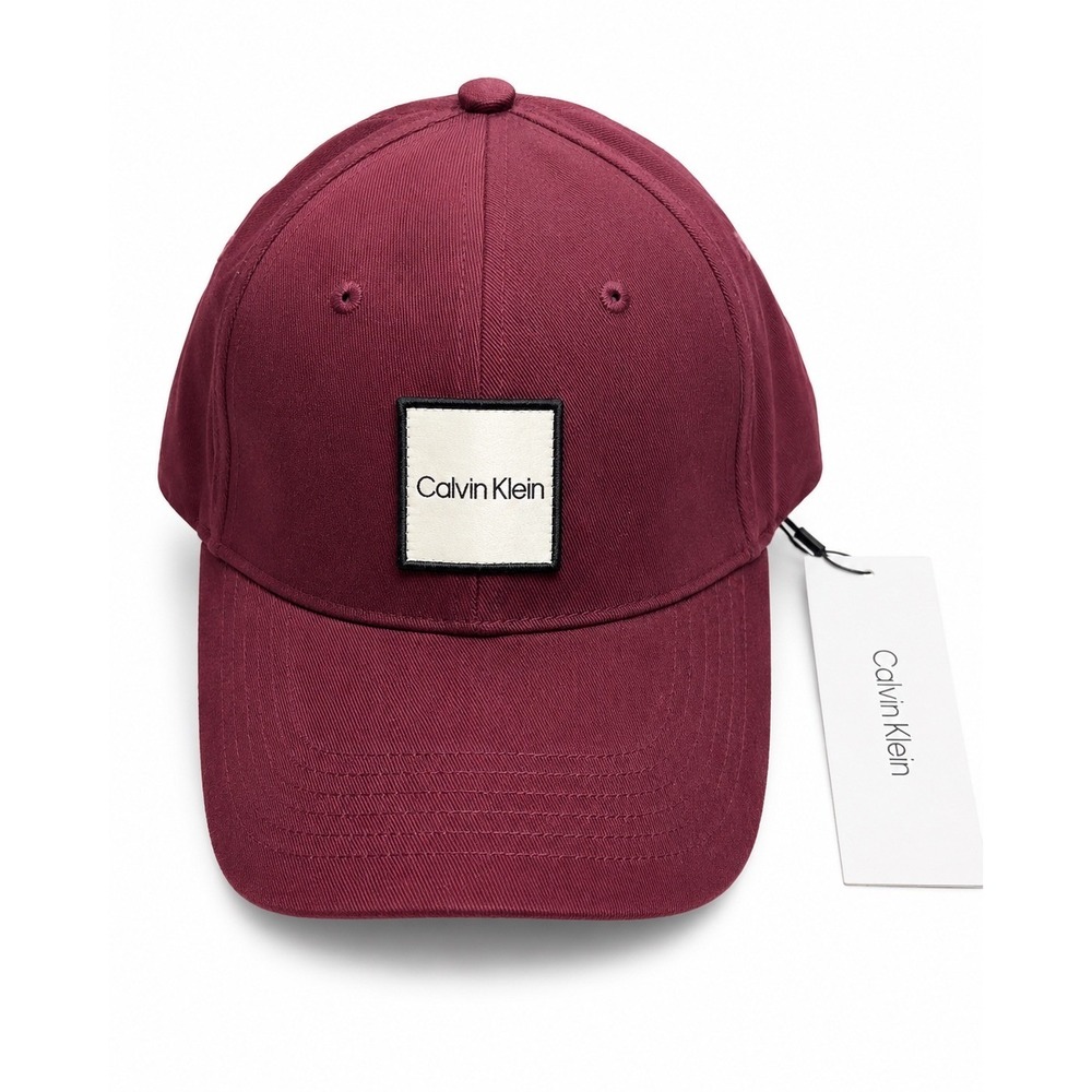 NEW Calvin Klein Burgundy Maroon Square Logo Baseball Cap Hat Unisex adjustable‎